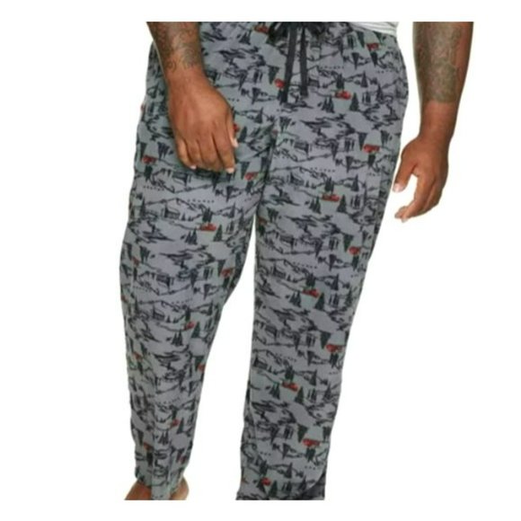 Fleece Pajama Lounge Sleep Pajama Pants Grey Red Trucks Men's Size 1X JJ2040 - Picture 2 of 3